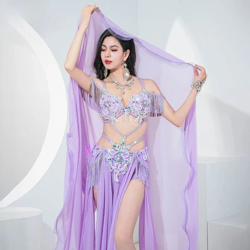 Belly Dance Performance Outfit Beautiful Flowy Large Swing Chiffon Skirt Elegant Oriental Dance
