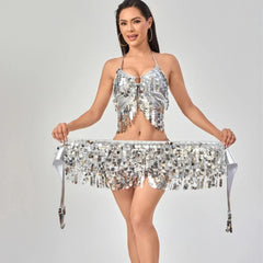 Belly Dance Waist Hip Scarf Sequins Tassel Set Indian Dance Performance Waist Belt