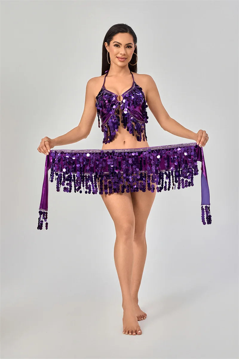 Belly Dance Waist Hip Scarf Sequins Tassel Set Indian Dance Performance Waist Belt