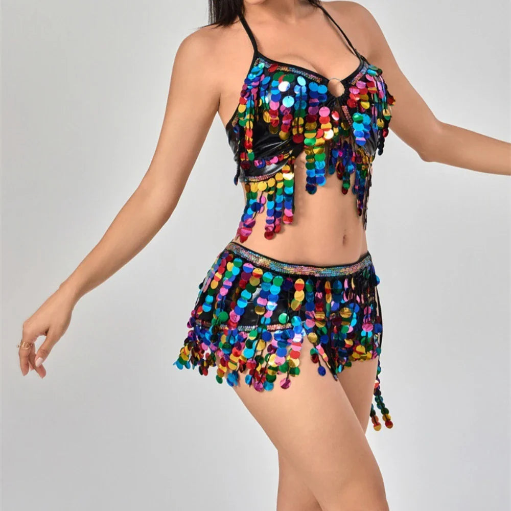 Belly Dance Waist Hip Scarf Sequins Tassel Set Indian Dance Performance Waist Belt