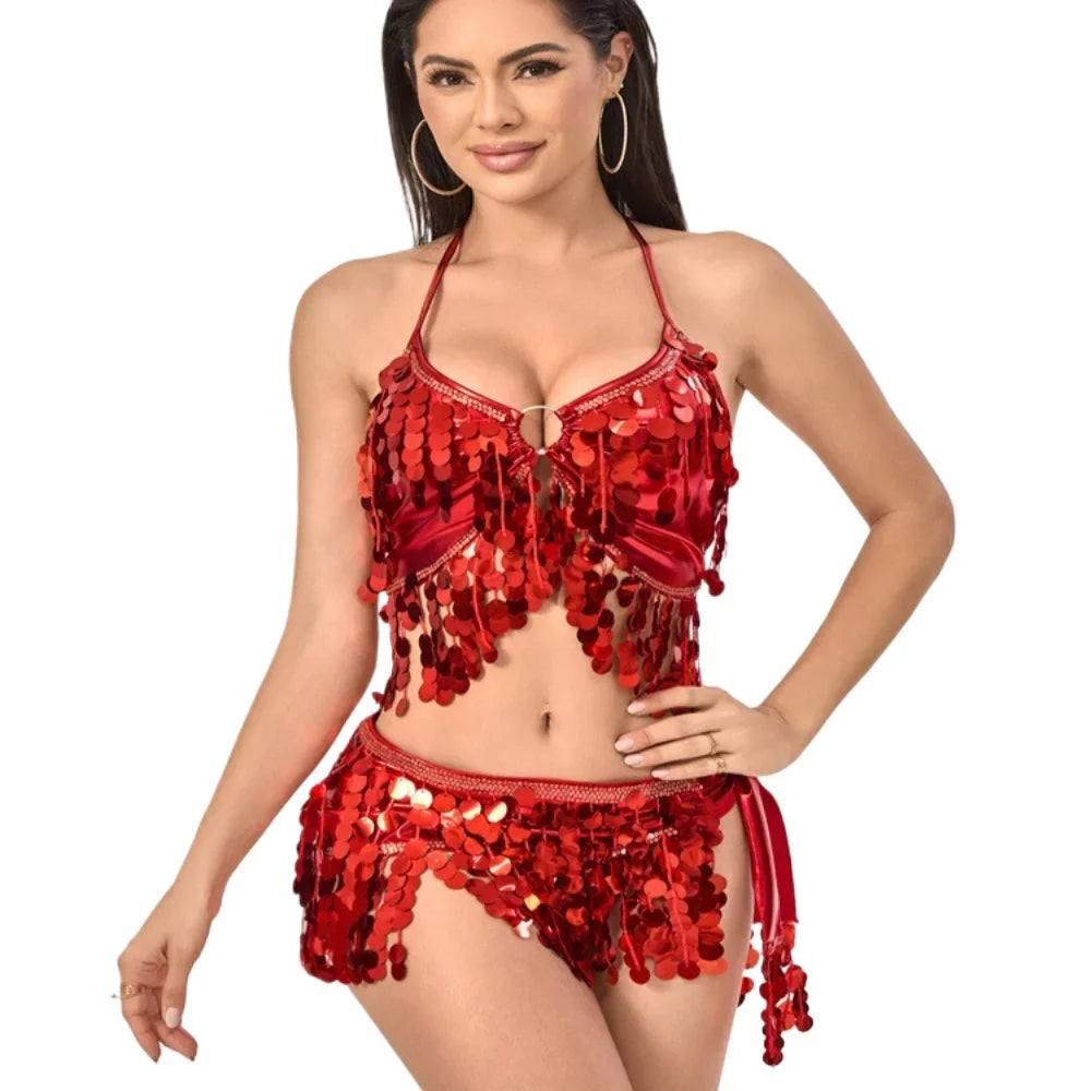 Belly Dance Waist Hip Scarf Sequins Tassel Set Indian Dance Performance Waist Belt