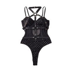 Black Lattice Cross Strapping Halter Patchwork Mesh Erotic