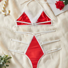 Christmas Role Play Furry Three Point Bra Lace Ups Erotic Seductive Underwear Clothings Lingerie Set