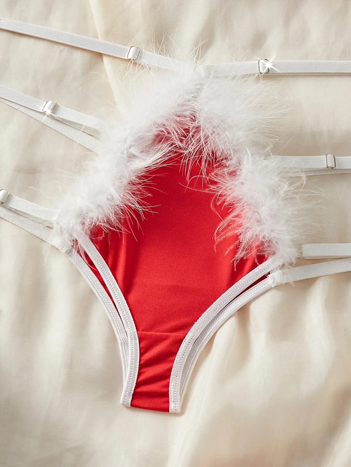 Christmas Role Play Furry Three Point Bra Lace Ups Erotic Seductive Underwear Clothings Lingerie Set