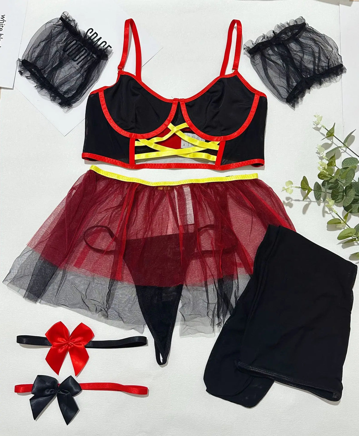 Contrast Color See Through Skirt Comfortable Mesh Sleeves Bra Erotic