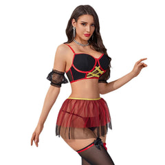 Contrast Color See Through Skirt Comfortable Mesh Sleeves Bra Erotic