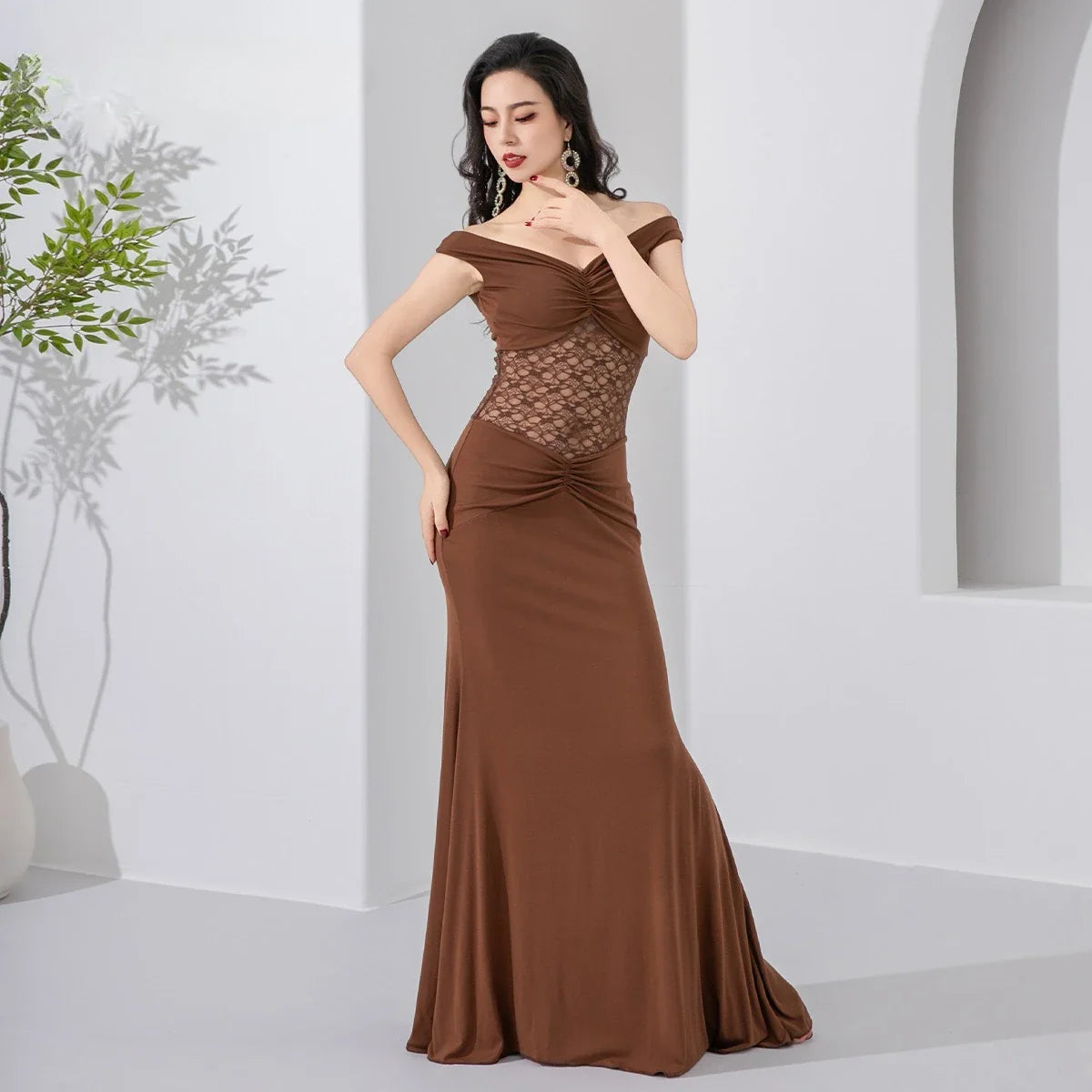 Design Belly Dance Elegant Deep V Neck Dress Fashionable Versatile Outfit