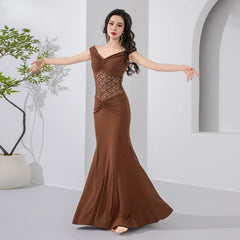 Design Belly Dance Elegant Deep V Neck Dress Fashionable Versatile Outfit