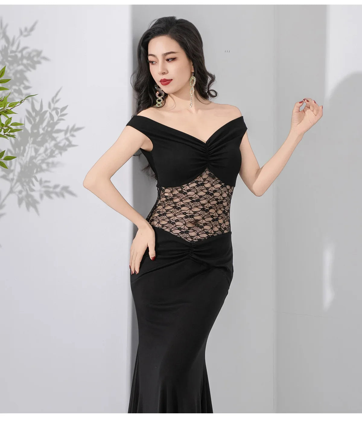 Design Belly Dance Elegant Deep V Neck Dress Fashionable Versatile Outfit