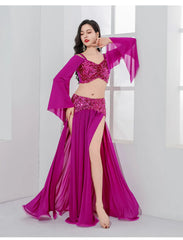 Design Belly Dance Outfit Mesh Fabric Sequin Patchwork Elegant Oriental Dance Wear