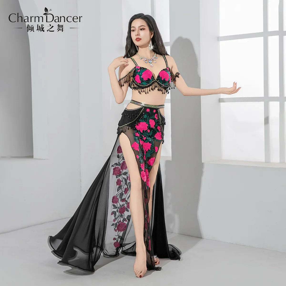 Design Belly Dance Outfit Sequin Embroidery Decorated with Crystal Beads Elegant