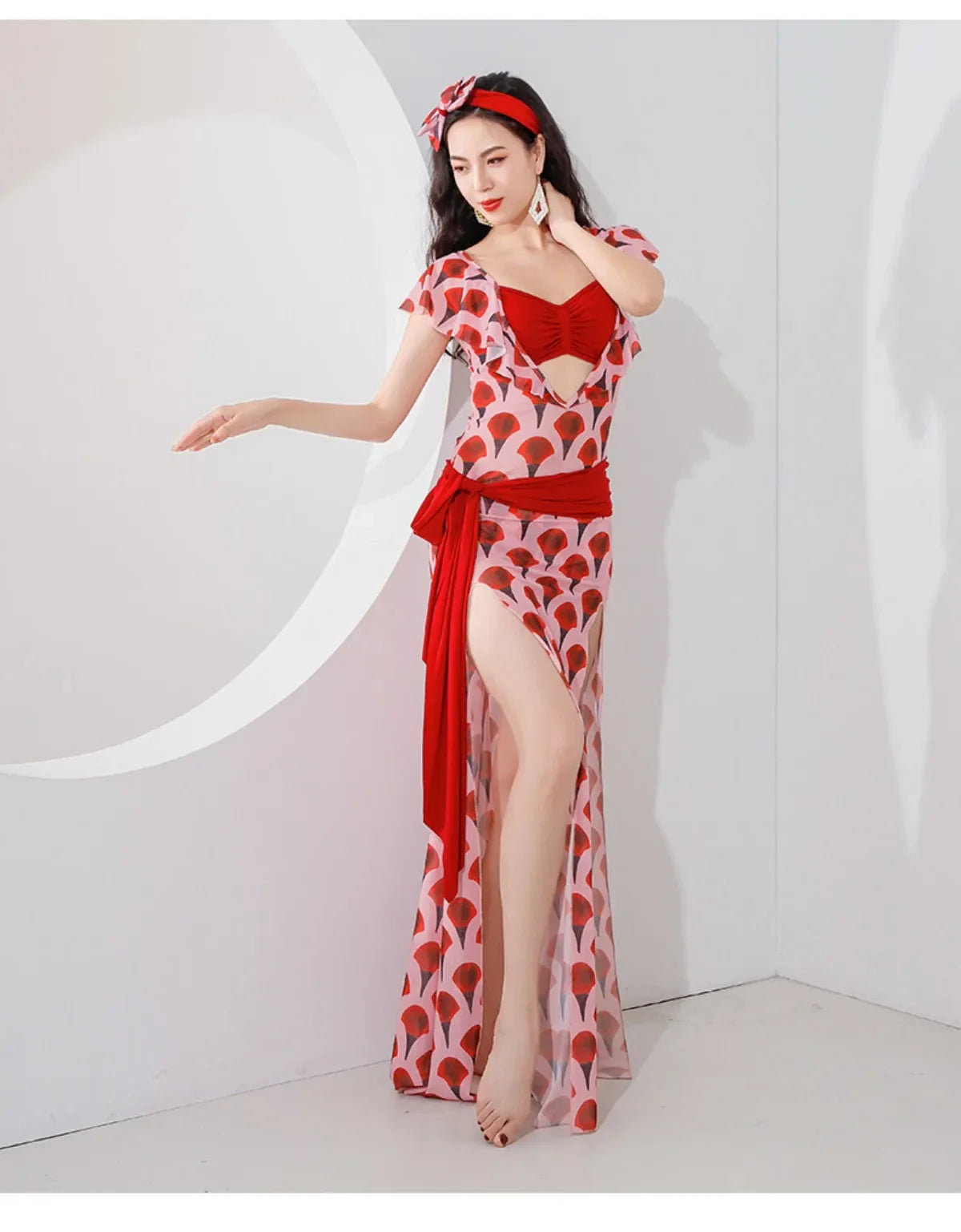 Design Belly Dance Training Printed Playful Robe Comfortable Breathable Dance Outfit