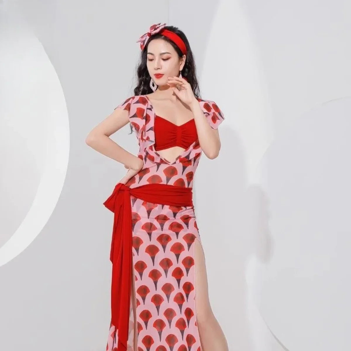 Design Belly Dance Training Printed Playful Robe Comfortable Breathable Dance Outfit