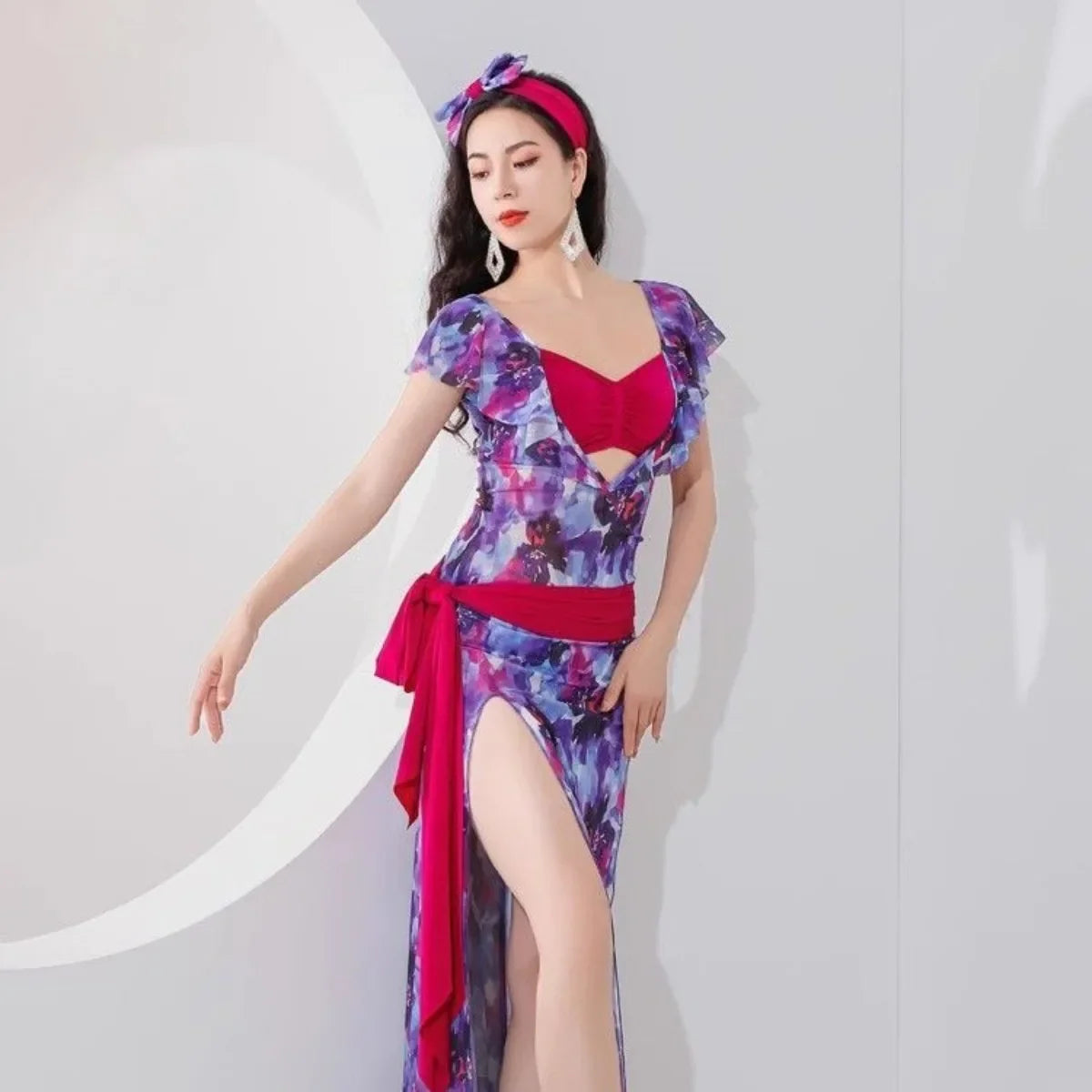 Design Belly Dance Training Printed Playful Robe Comfortable Breathable Dance Outfit
