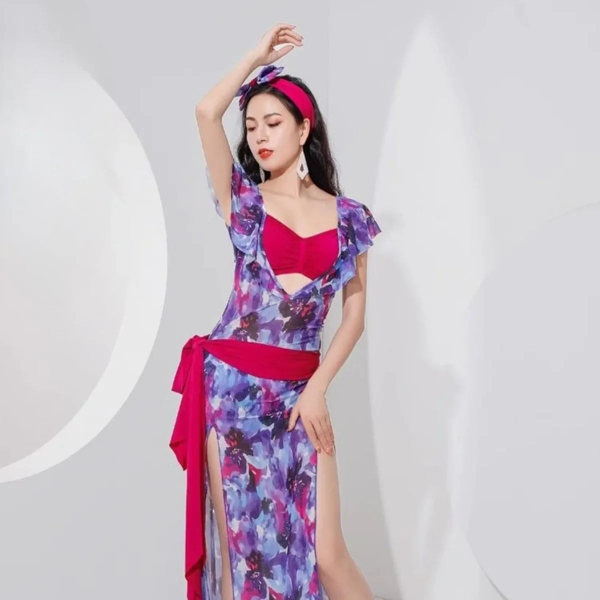 Design Belly Dance Training Printed Playful Robe Comfortable Breathable Dance Outfit