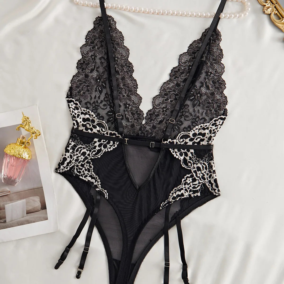 Erotic French Style Lace Strap Featuring Sensual See Through Alluring Exquisite Premium Attractive