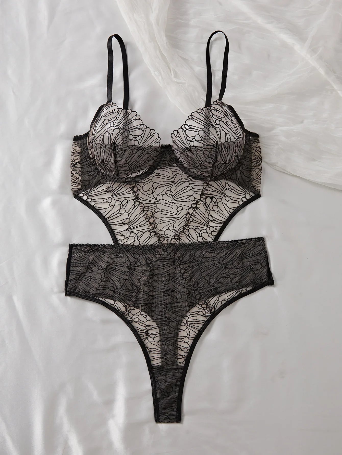 Erotic Western Style Black Mesh Hollow Out Featuring Sensual See Through Slim Fit Alluring Exquisite Premium