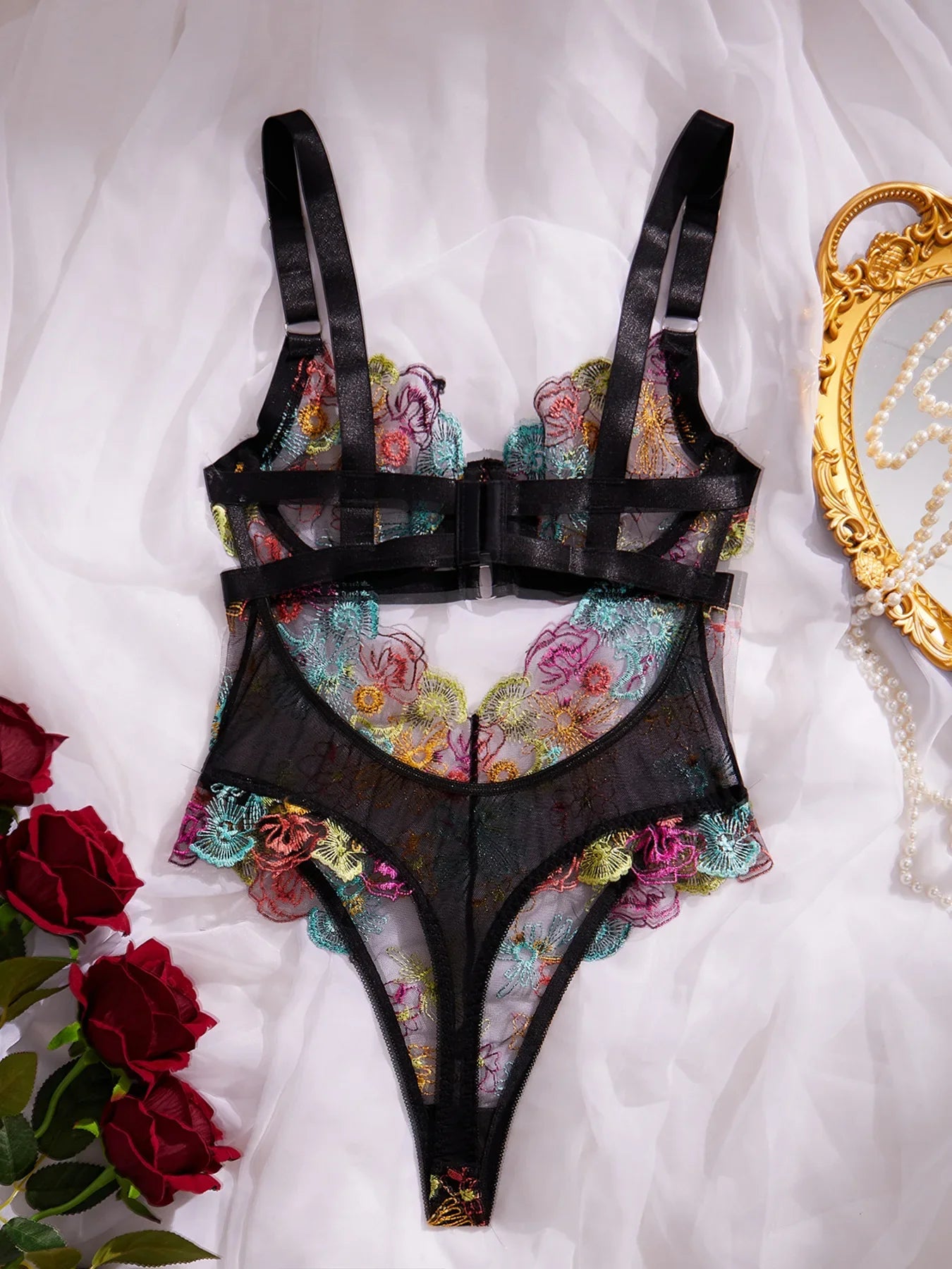 Erotic Western Style Colorful Embroidery Featuring Sensual French Lace Waist Shaping Slim Fit Alluring Erotic