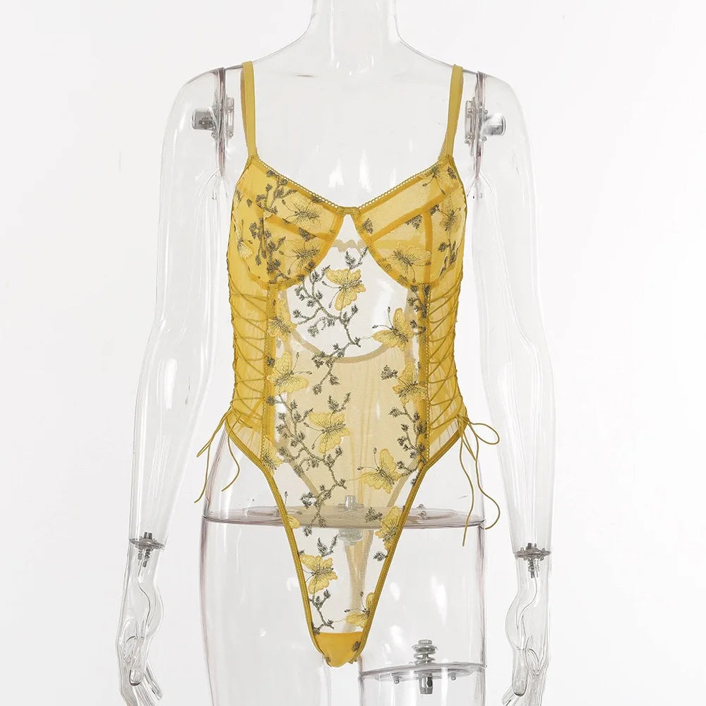Erotic Western Style Embroidery Featuring Sensual Mesh Spaghetti Straps See Through Alluring Exquisite Erotic