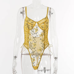 Erotic Western Style Embroidery Featuring Sensual Mesh Spaghetti Straps See Through Alluring Exquisite Erotic