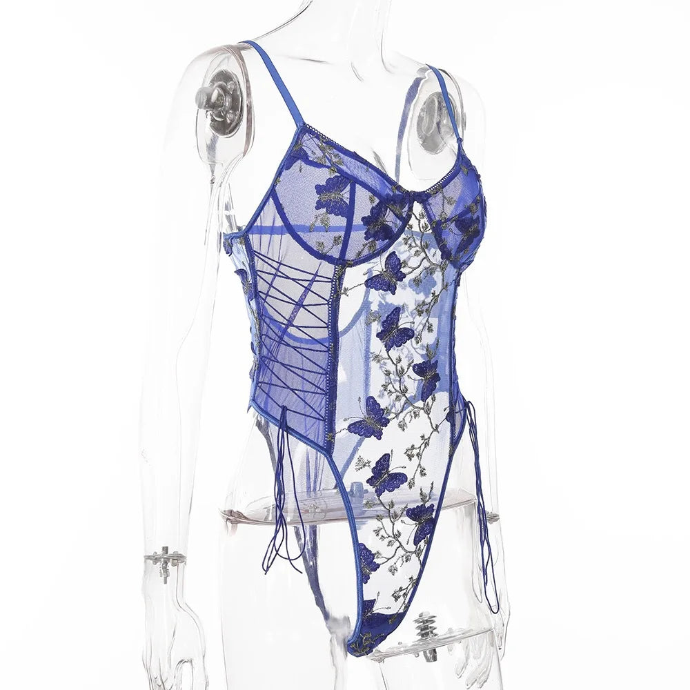 Erotic Western Style Embroidery Featuring Sensual Mesh Spaghetti Straps See Through Alluring Exquisite Erotic