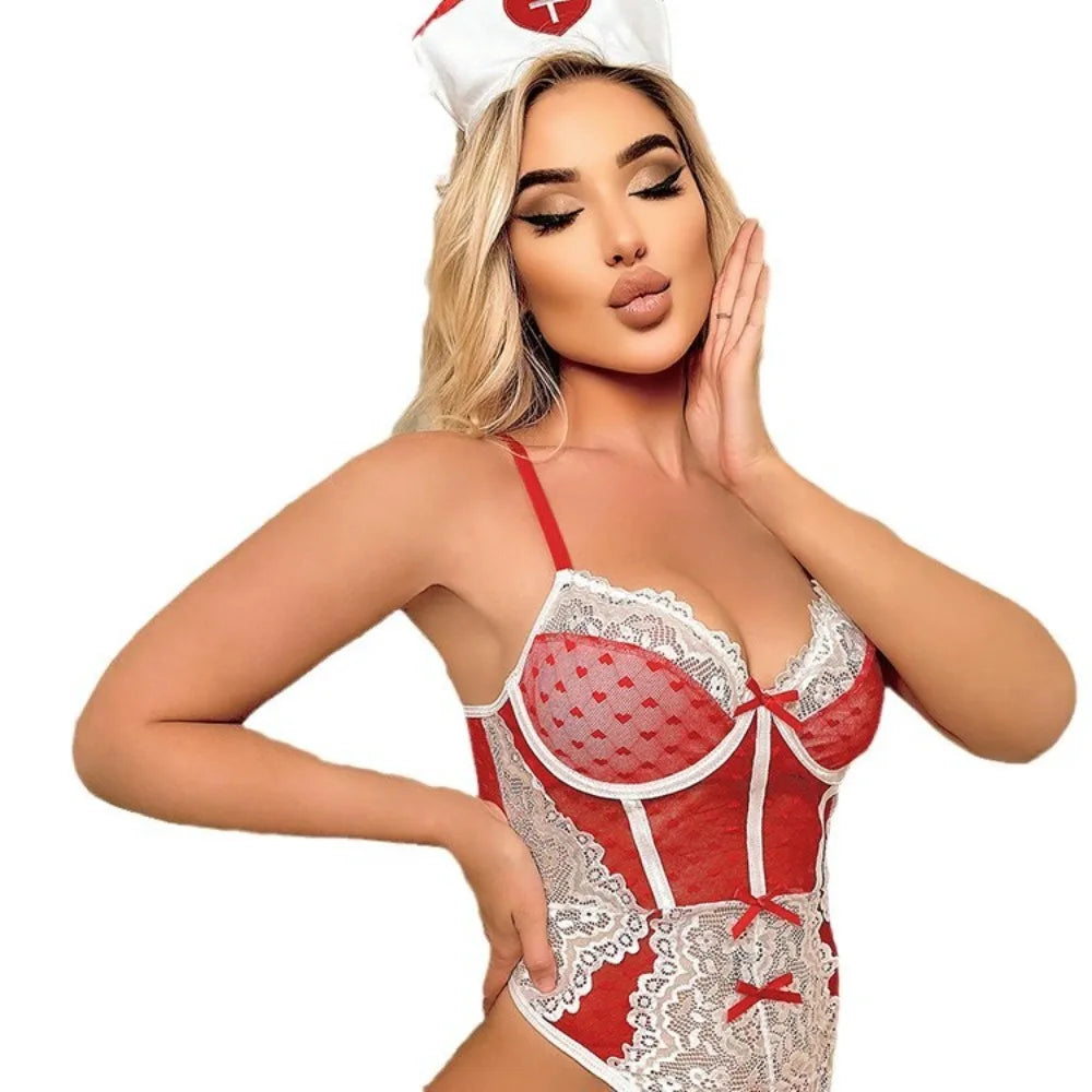 Erotic Western Style Lace Mesh Nurse Uniform Featuring Sensuals Alluring Premium Exquisite Erotic