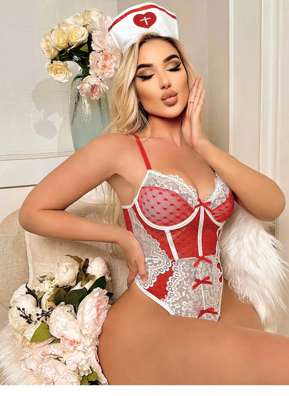 Erotic Western Style Lace Mesh Nurse Uniform Featuring Sensuals Alluring Premium Exquisite Erotic