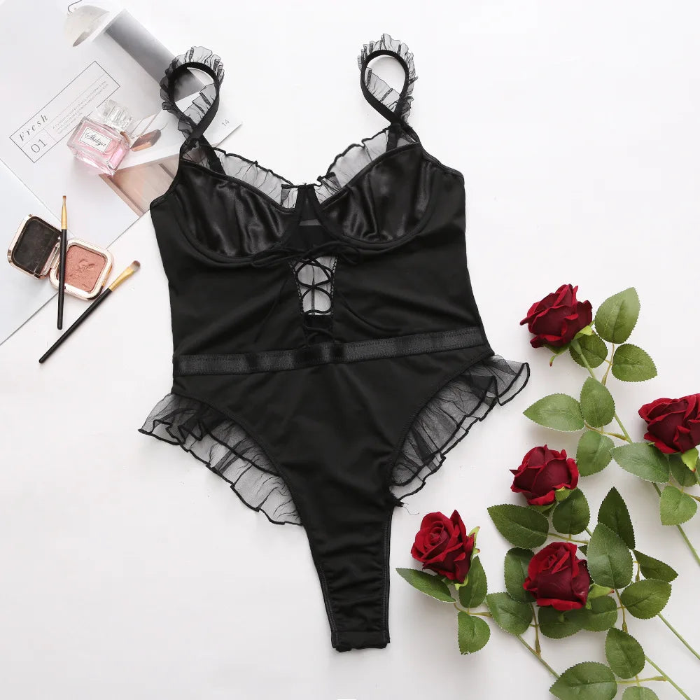 Erotic Western Style Lace Trim Featuring Sensual Mesh See Through Alluring Exquisite Premium Attractive Erotic