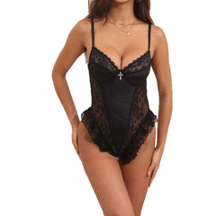 Erotic Western Style Lace Velvet Patchwork Featuring Sensual Cross Charm See Through Alluring Exquisite Erotic