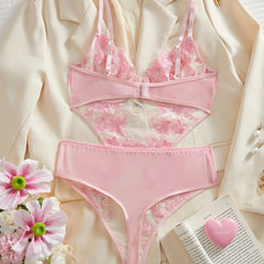 Erotic Western Style Pink Mesh Embroidery Featuring Sensual See Through Alluring Exquisite Premium Erotic