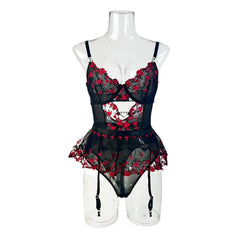 Erotic Western Style Rose Floral Embroidery Featuring Sensual See Through Slim Fit Alluring Exquisite Erotic