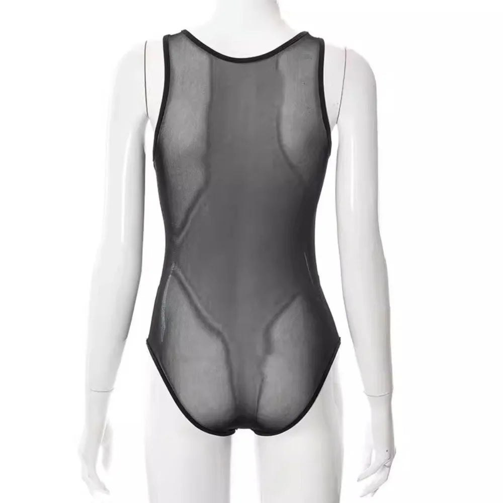 Erotic Western Style Two Tone Featuring Sensual Halter Neck Mesh See Through Alluring Exquisite Premium Erotic