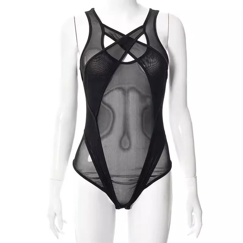 Erotic Western Style Two Tone Featuring Sensual Halter Neck Mesh See Through Alluring Exquisite Premium Erotic