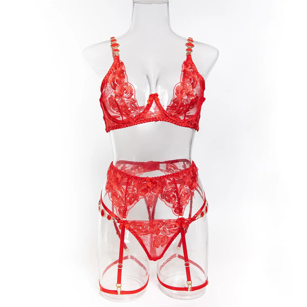 Erotic Western Style Vintage Gemstone Embroidery 2 Piece Set Featuring Sensual Exquisite Alluring Lingerie Set