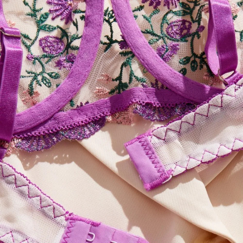 Floral Embroidery See Through Bras Erotic Seductive Underwears Seductive Lingerie Set
