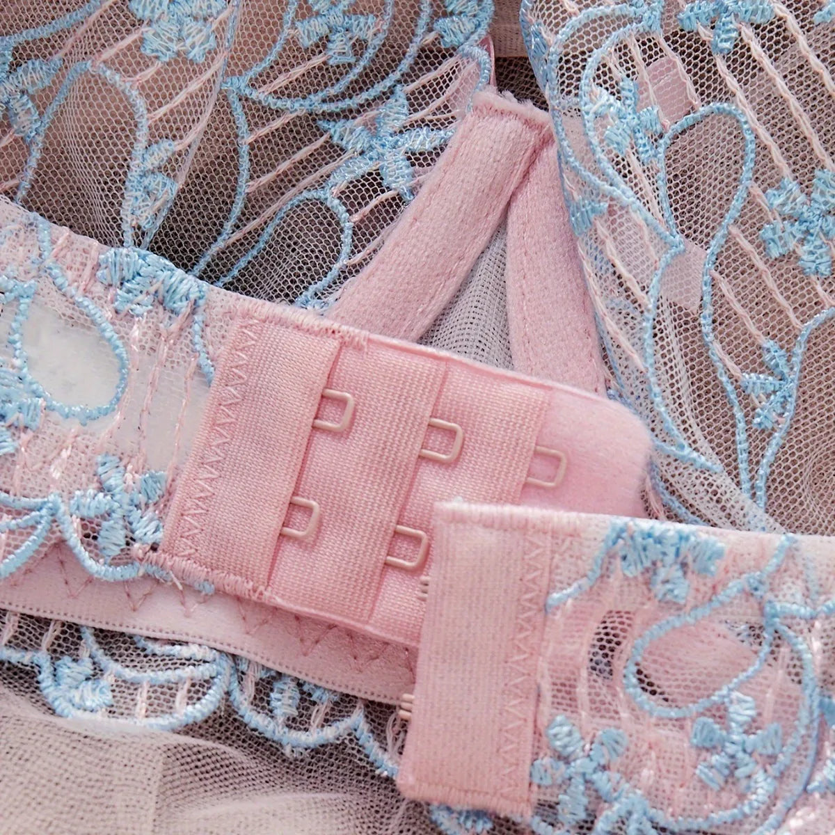 French Western Embroidery Floral Pink Blue Transparent Lingerie Sets Erotic Intimates Lingerie Set
