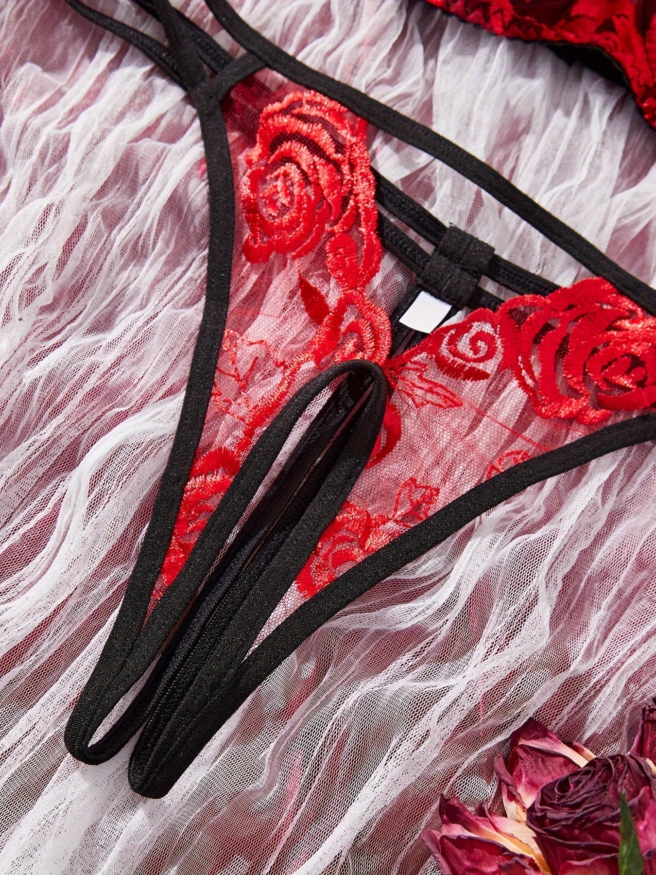 Half Cup Hollow Out See Through Bra Lace Embroidery Floral Contrast Color Lingerie Sets Erotic Lingerie Set Set