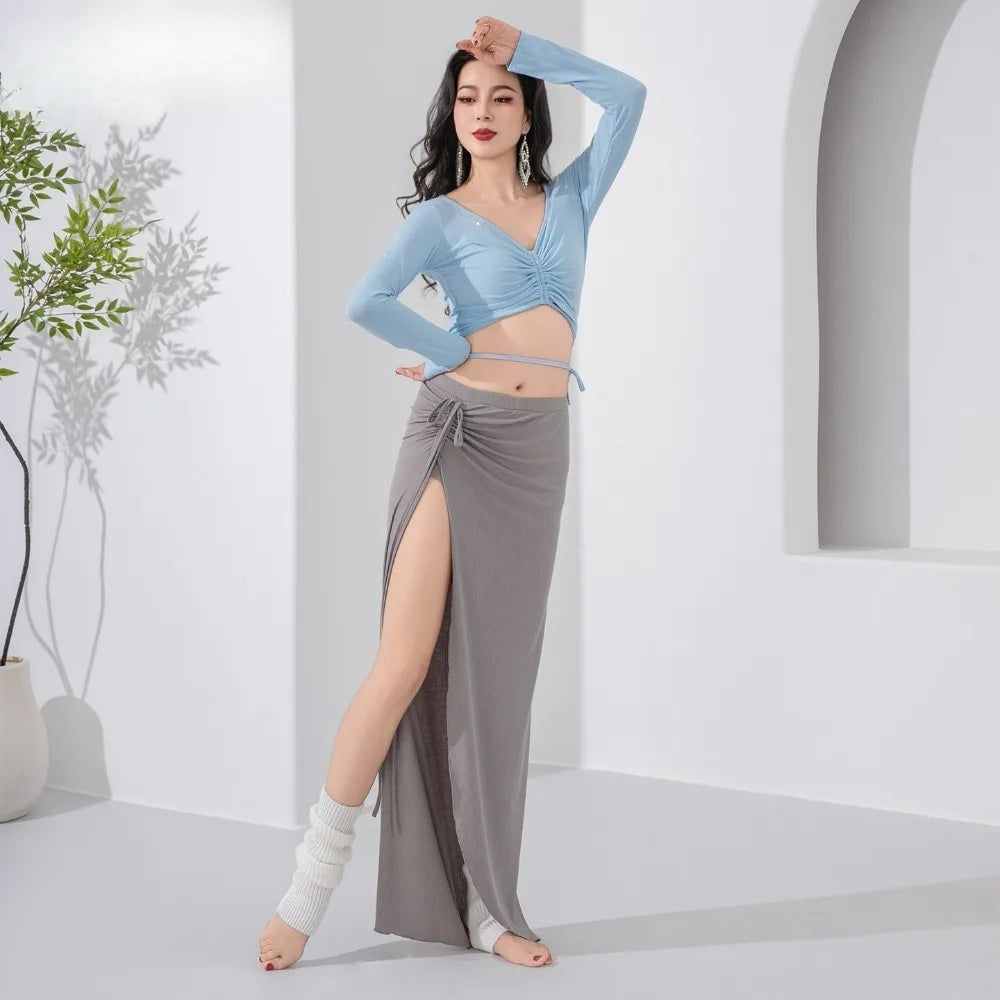 Knit Belly Dance Training Drawstring Half Skirt Soft Outfit