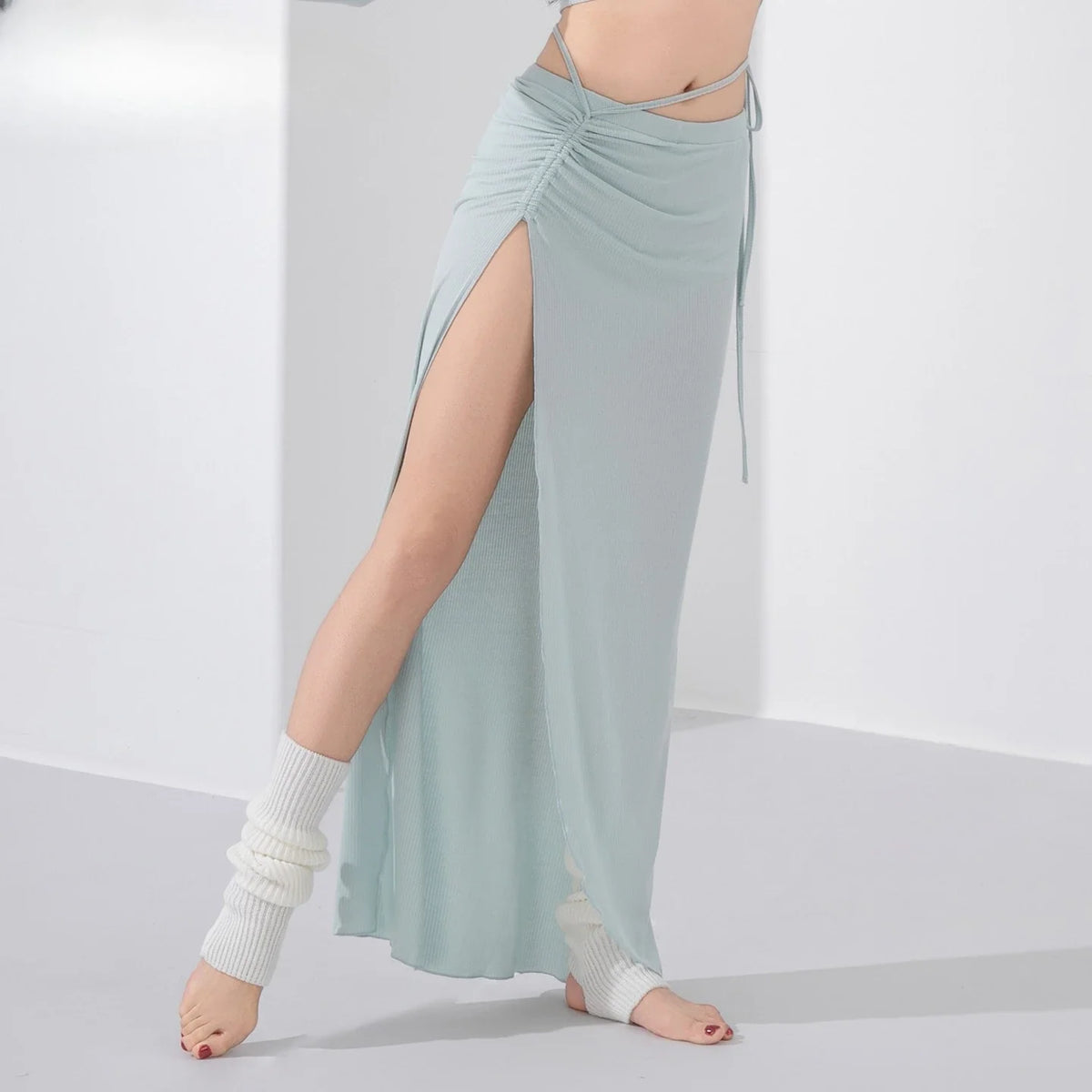 Knit Belly Dance Training Drawstring Half Skirt Soft Outfit