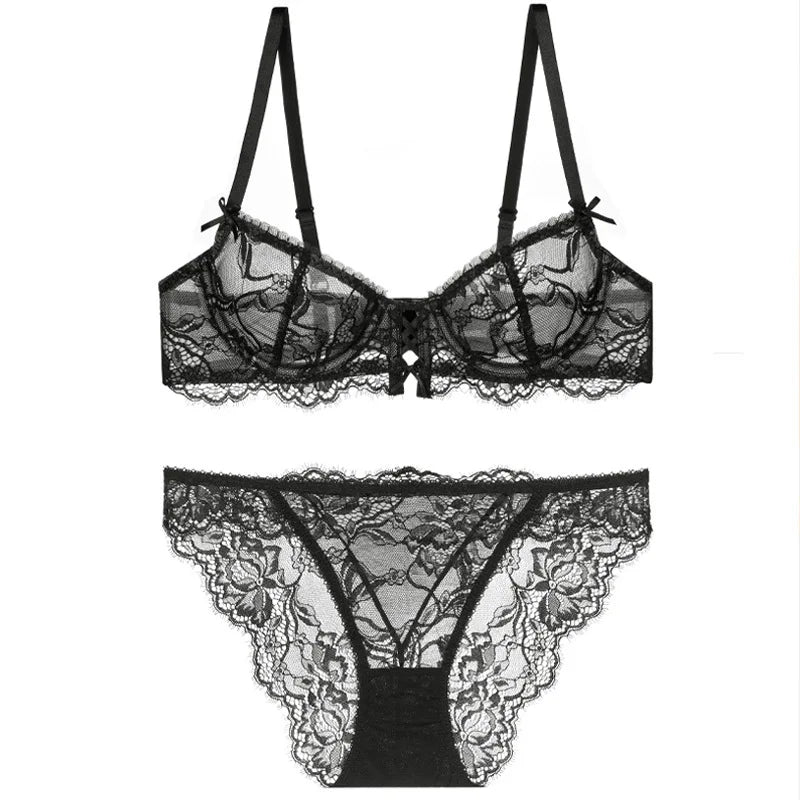 Erotic French Style Ultra Thin Bra Featuring Sensual Anti Sagging Design Alluring See Through Lace Underwear Bra Set