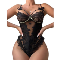 Erotic Lace Featuring Sensual Hollow Out Chained Design Alluring See Through Mesh Nightwear Sensual Lingerie