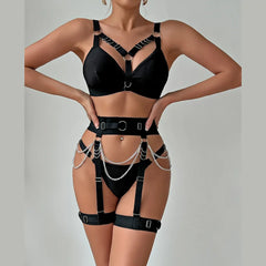 Erotic Metal Chain Lingerie Set Featuring Sensual Underwire Push Up Design Alluring Bandage Sensual Lingerie Bra Set