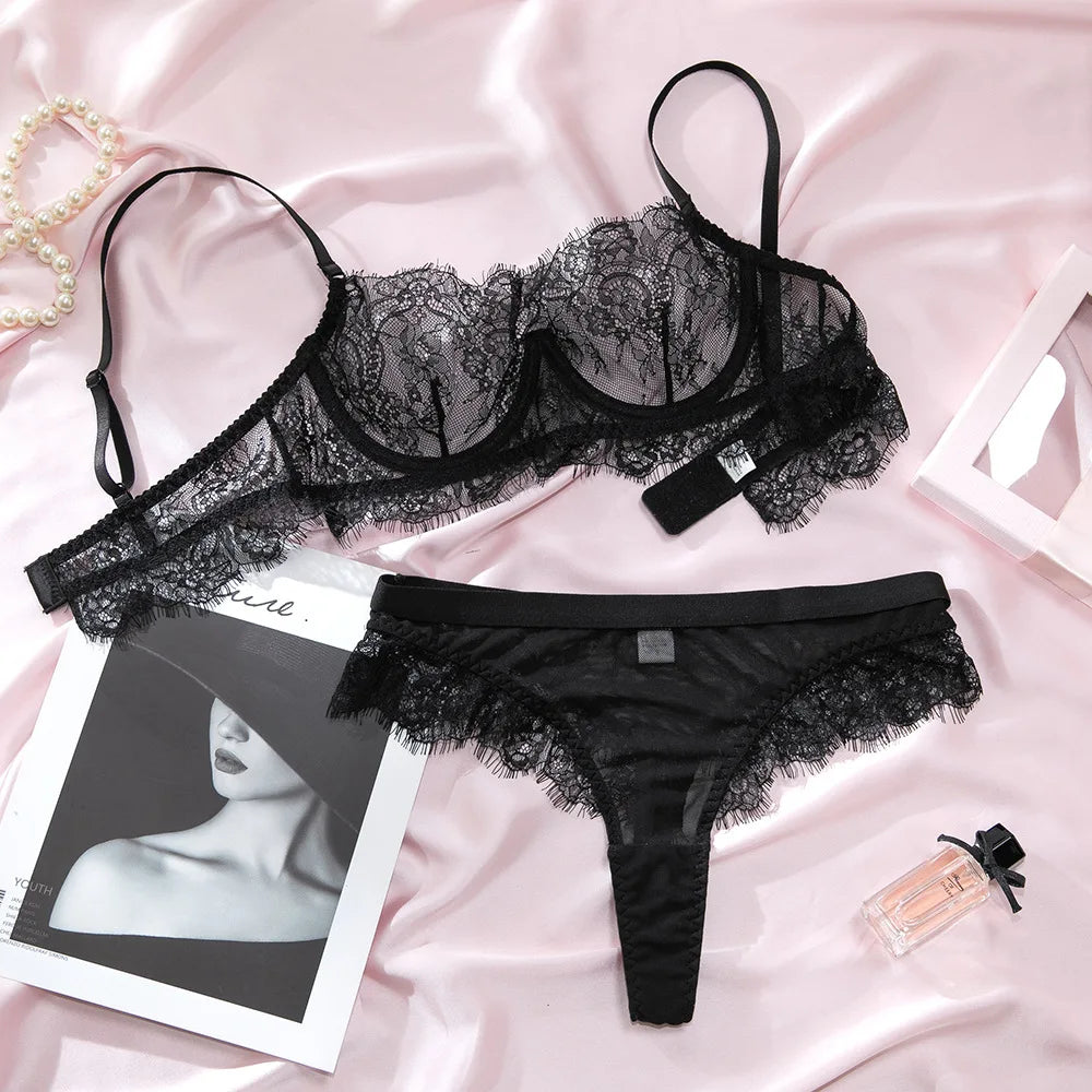 Erotic Scalloped Lace Bra Set Featuring Sensual See Through Design Alluring Nightwear Sensual Lingerie Lingerie Bra Set