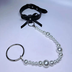 Leather Body Harness Sets Pearl Bowknot Hollow Out Binding Belt Erotic Lingerie Fetish  Adult  Accessories Set