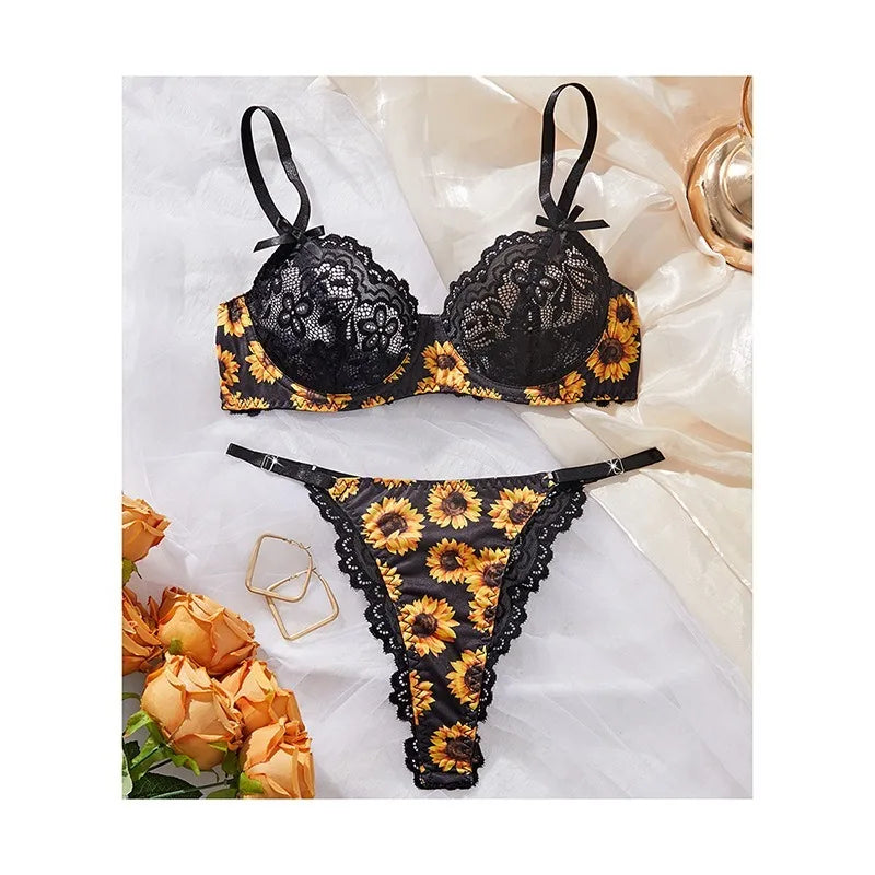 Sunflower Embroidery Printed Semi See Through