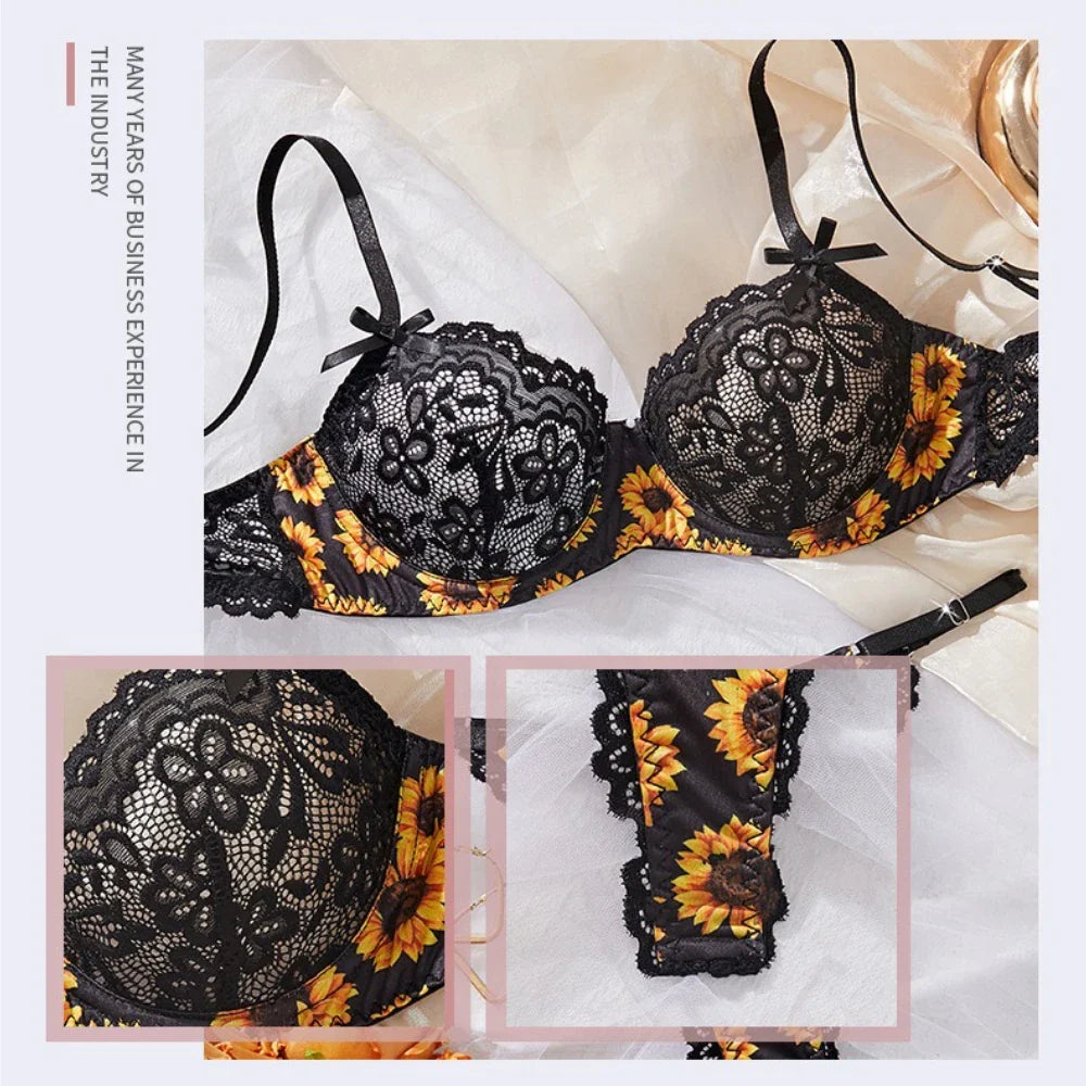 Sunflower Embroidery Printed Semi See Through