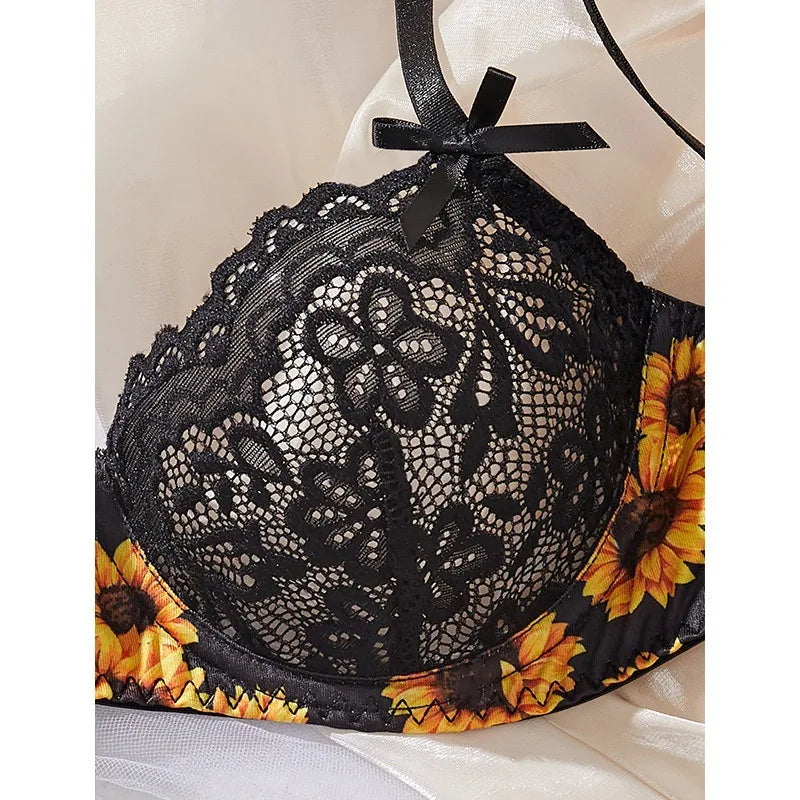 Sunflower Embroidery Printed Semi See Through