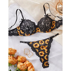 Sunflower Embroidery Printed Semi See Through