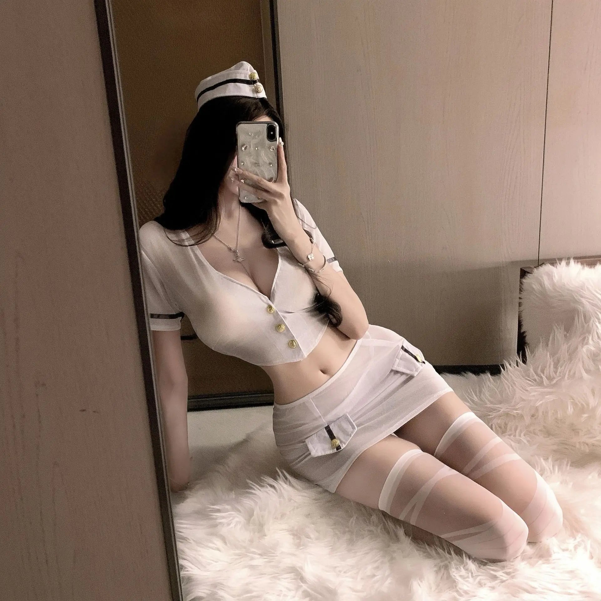 lingerie Stewardess Cosplay Sister Uniform Set Elastic Waist Short Skirt Set Office Lady's erotic Outfit