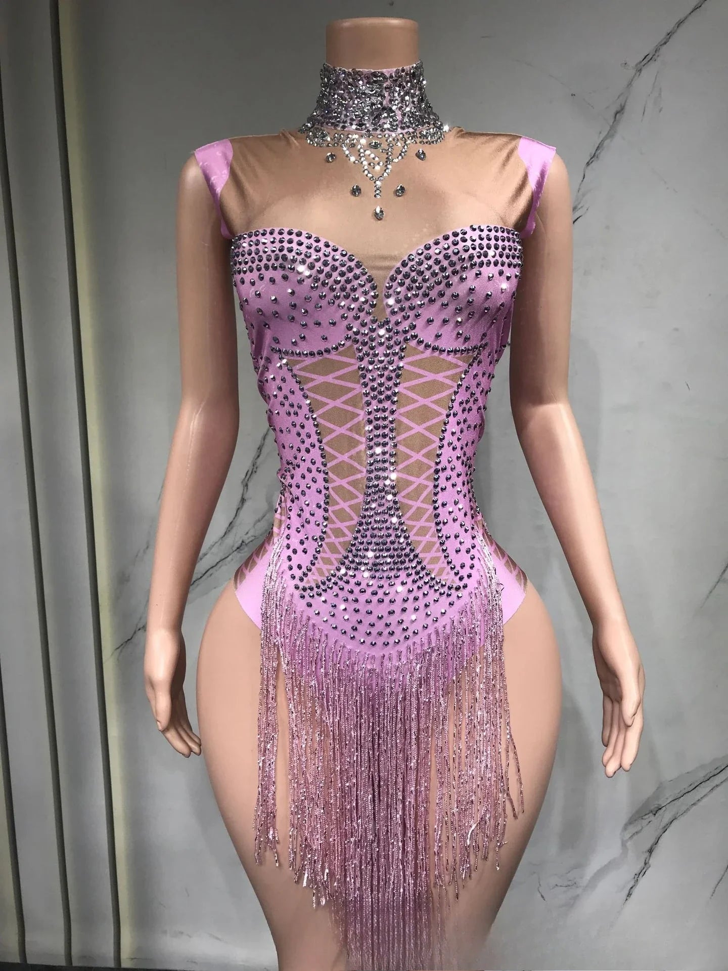 Style Elegant Socialite Rhinestone Tassel Cutout Waist Slim Bodycon Jumpsuit